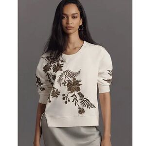 By Anthropologie Fern & Flower Crew-Neck Sweatshirt